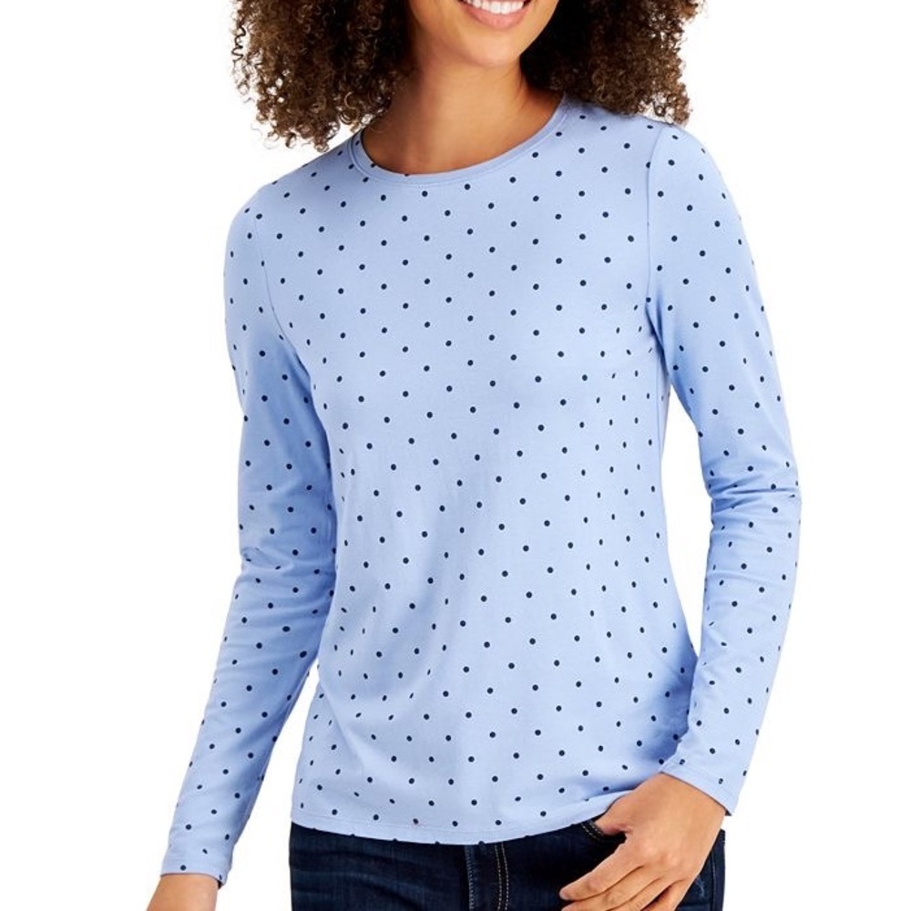 STYLE & CO Blue Polka Dot Long Sleeve Tee